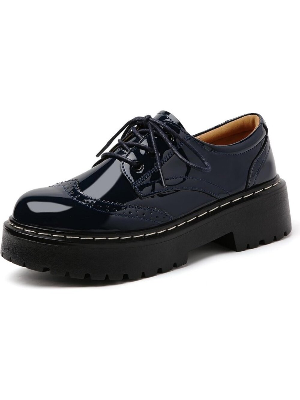 Stylish Black Leather Chunky Platform Oxfords for Women - Non-Slip Work Shoes